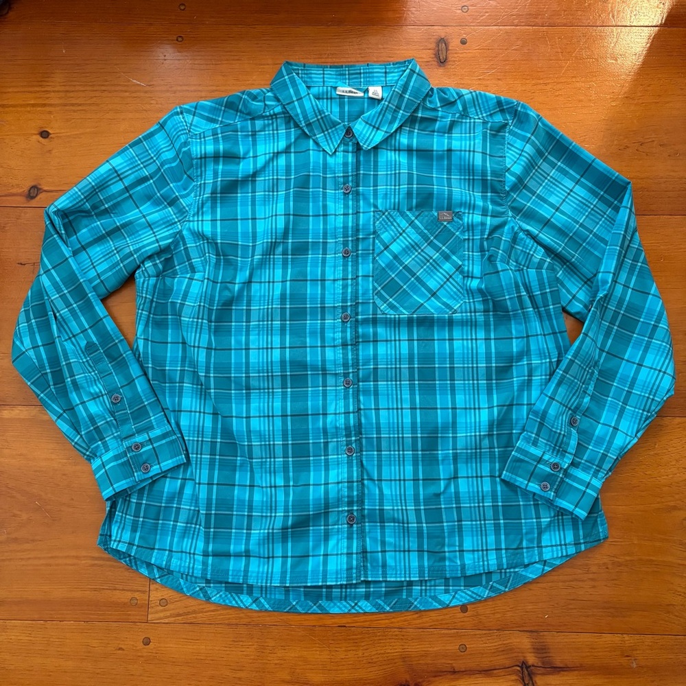 Like New LLBean Blue Plaid Button-Up Long Sleeve Shirt Front Pocket Casual